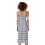 Grey Tattersall Pattern Print Slim Fit Midi Cami Dress