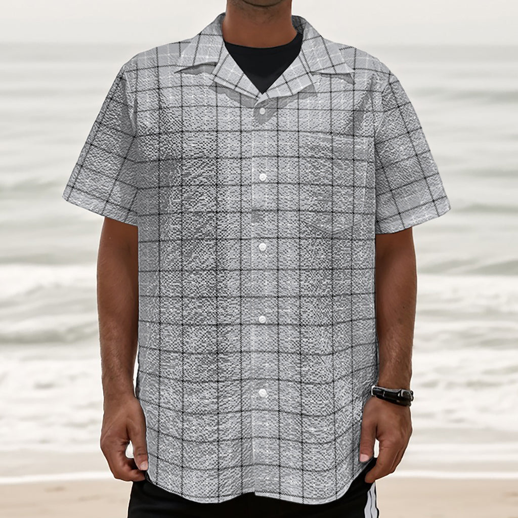 Grey Tattersall Pattern Print Textured Short Sleeve Shirt