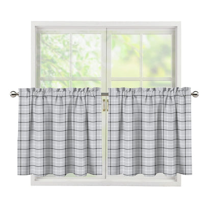 Grey Tattersall Pattern Print Tier Curtains