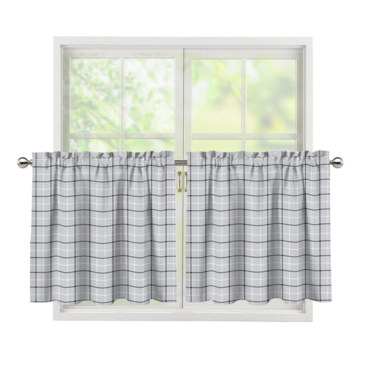 Grey Tattersall Pattern Print Tier Curtains