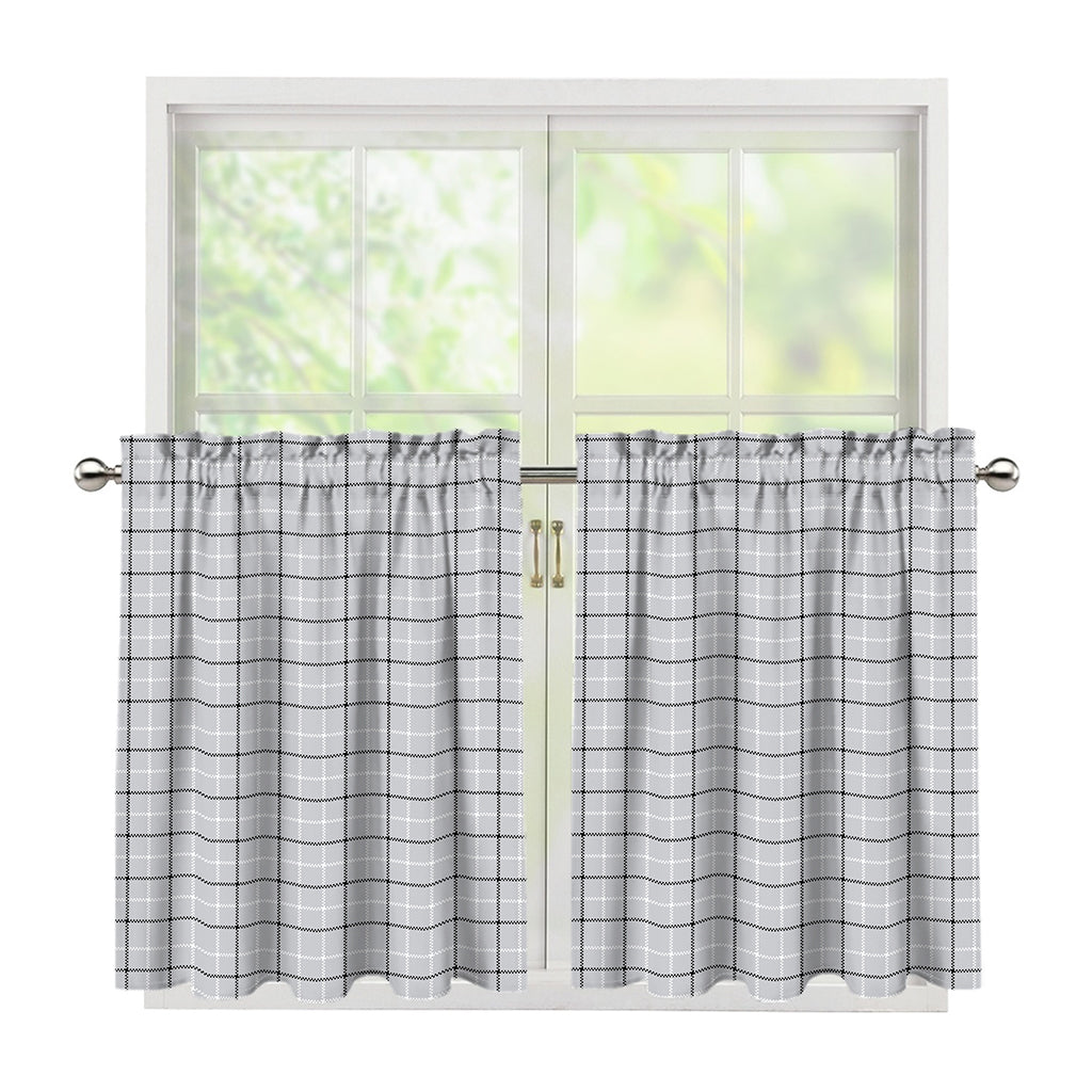 Grey Tattersall Pattern Print Tier Curtains