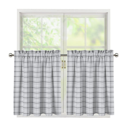 Grey Tattersall Pattern Print Tier Curtains