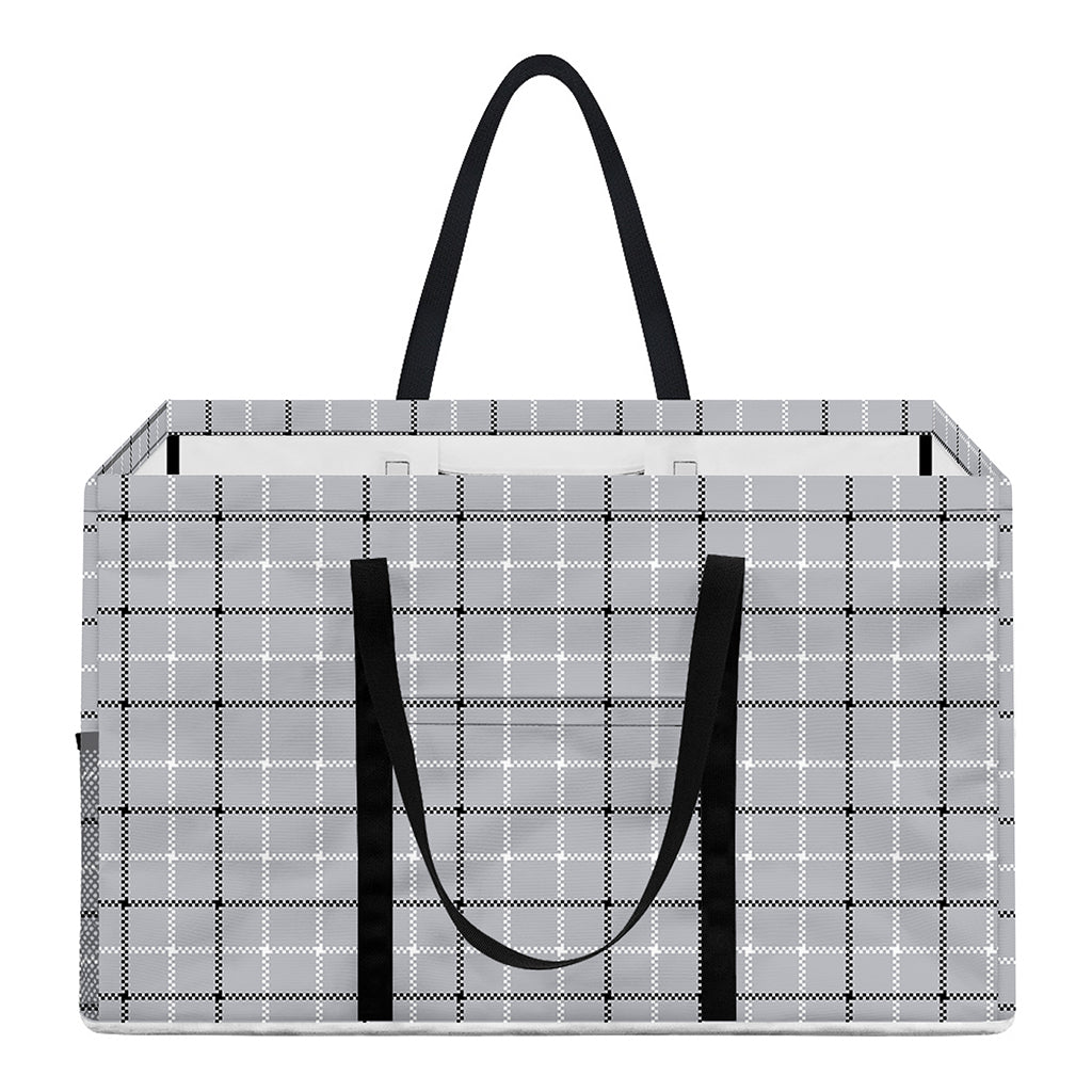 Grey Tattersall Pattern Print Utility Tote Bag