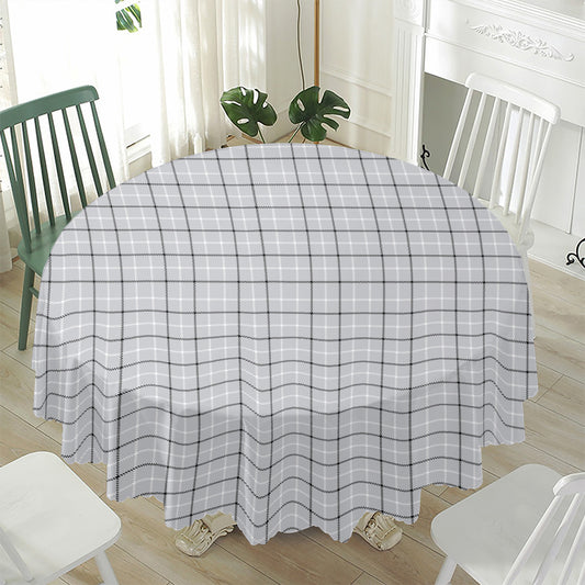 Grey Tattersall Pattern Print Waterproof Round Tablecloth