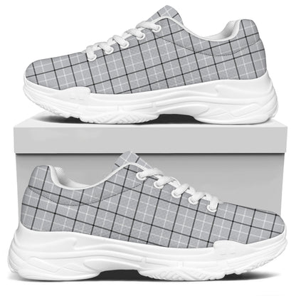 Grey Tattersall Pattern Print White Chunky Shoes
