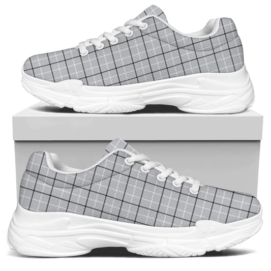 Grey Tattersall Pattern Print White Chunky Shoes