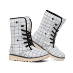 Grey Tattersall Pattern Print Winter Boots