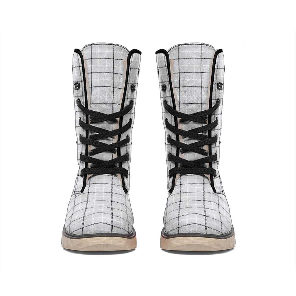 Grey Tattersall Pattern Print Winter Boots