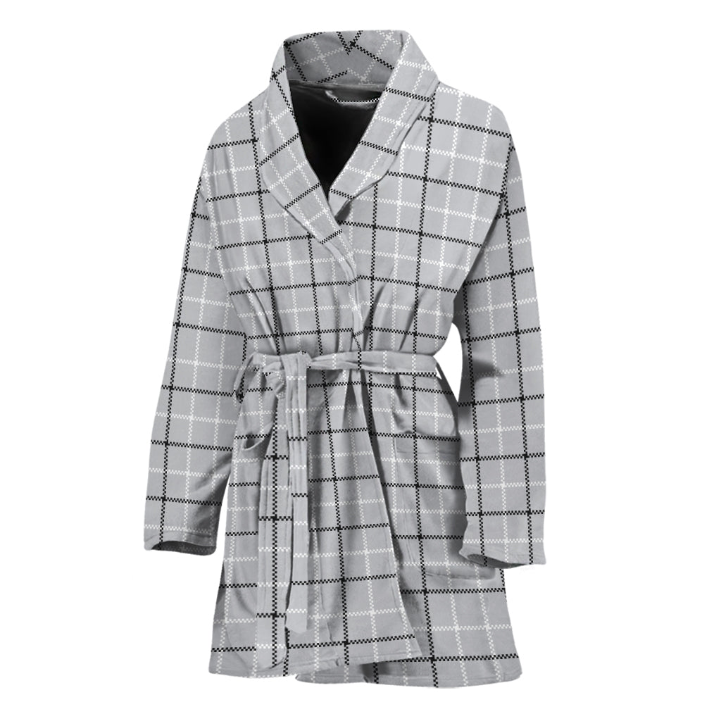 Grey Tattersall Pattern Print Women's Bathrobe