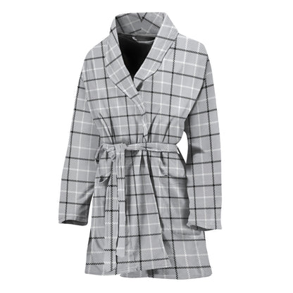 Grey Tattersall Pattern Print Women's Bathrobe