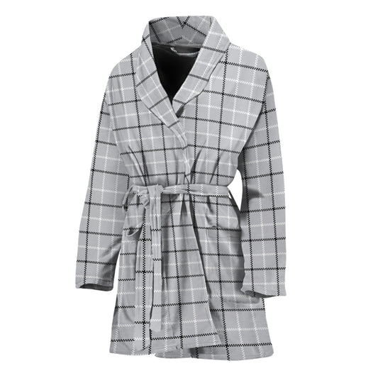 Grey Tattersall Pattern Print Women's Bathrobe