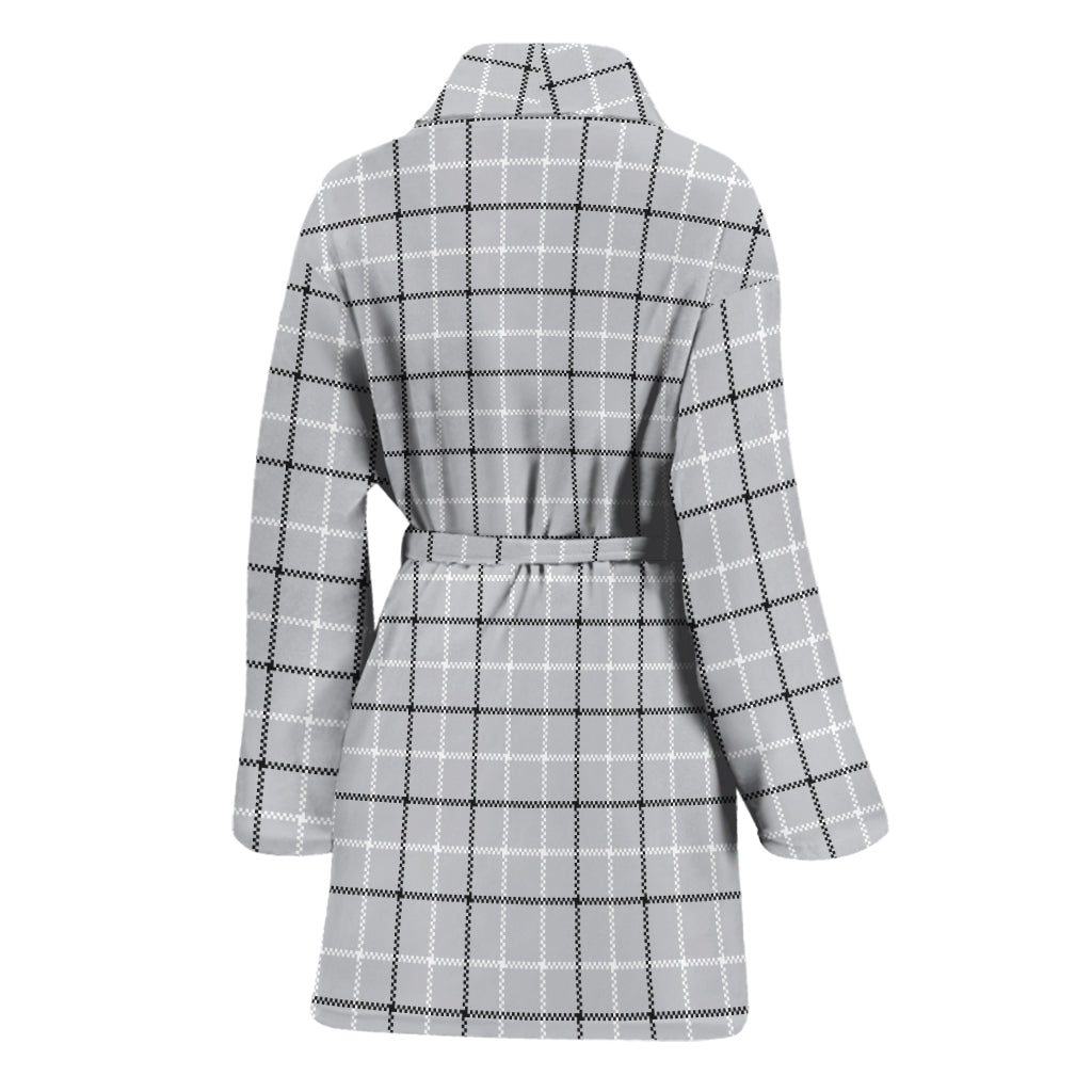 Grey Tattersall Pattern Print Women's Bathrobe