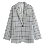 Grey Tattersall Pattern Print Women's Blazer