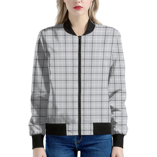 Grey Tattersall Pattern Print Women's Bomber Jacket