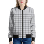Grey Tattersall Pattern Print Women's Bomber Jacket