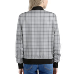 Grey Tattersall Pattern Print Women's Bomber Jacket