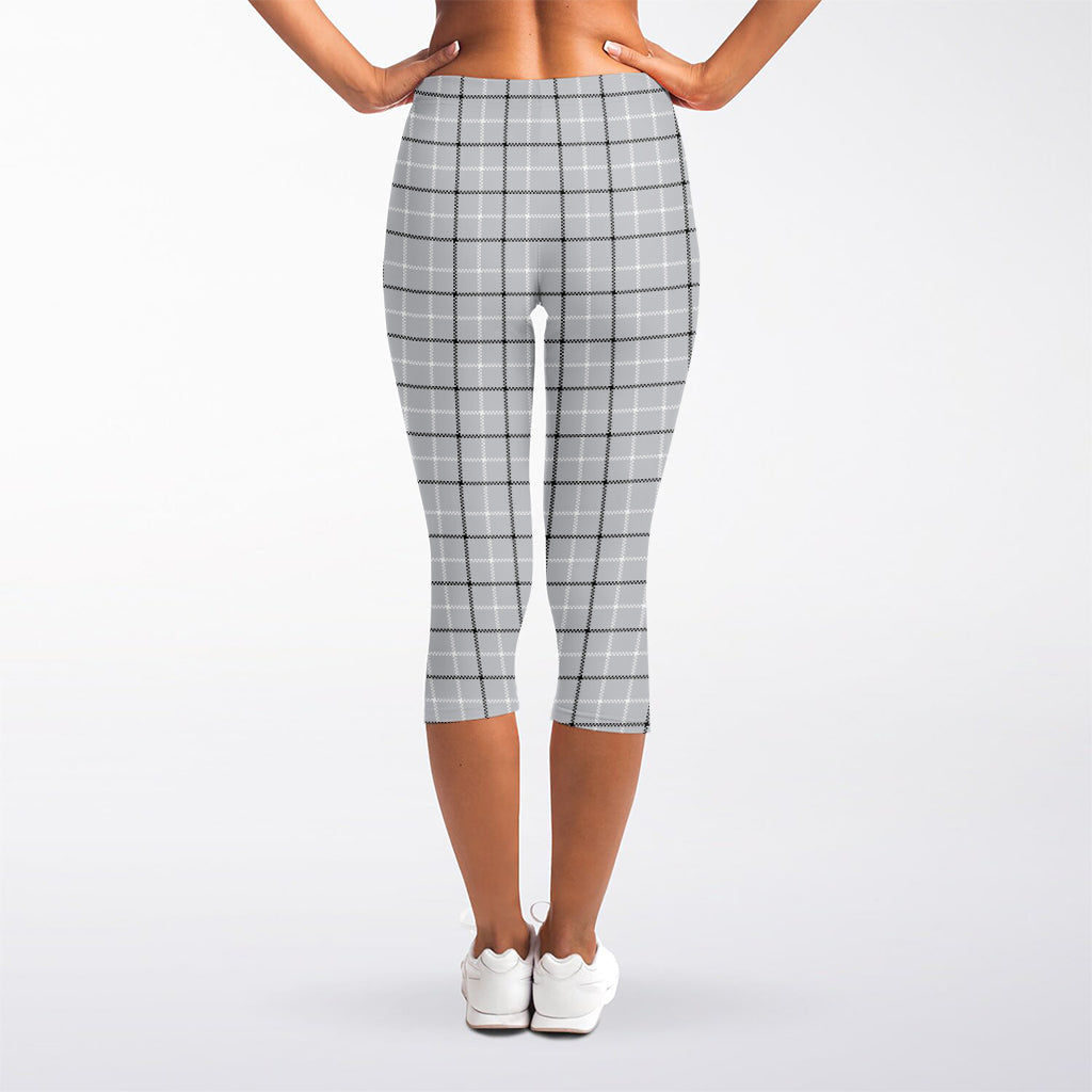 Grey Tattersall Pattern Print Women's Capri Leggings