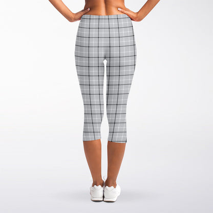 Grey Tattersall Pattern Print Women's Capri Leggings