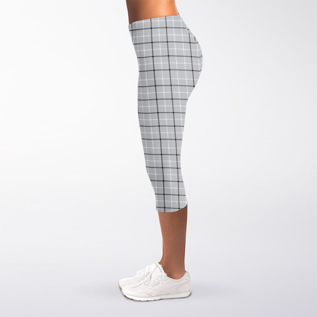 Grey Tattersall Pattern Print Women's Capri Leggings