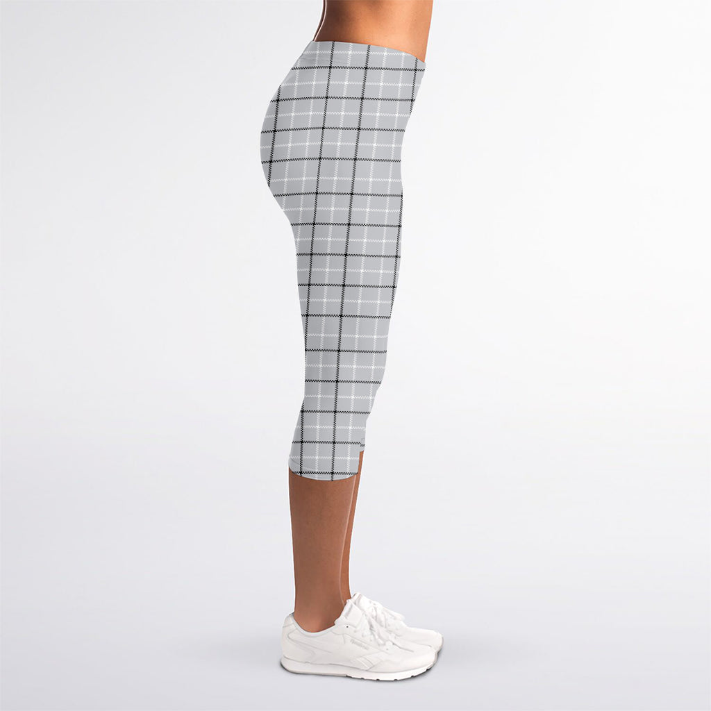Grey Tattersall Pattern Print Women's Capri Leggings