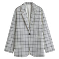 Grey Tattersall Pattern Print Women's Cotton Blazer