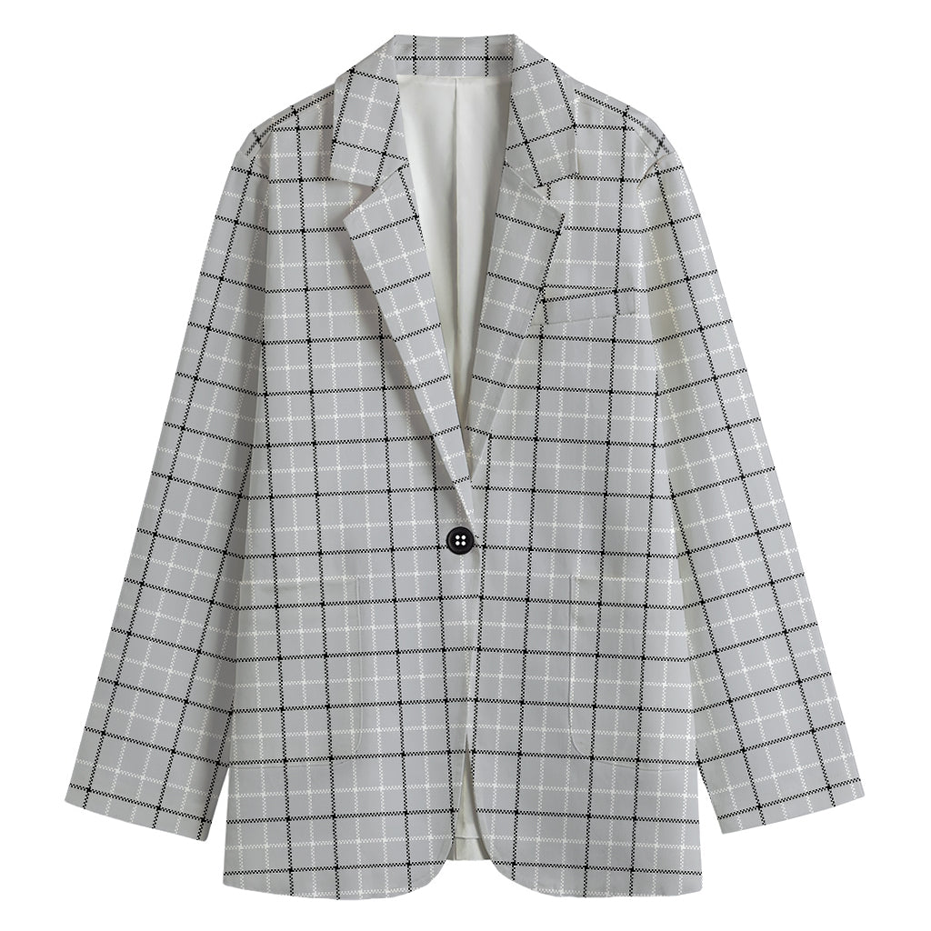 Grey Tattersall Pattern Print Women's Cotton Blazer