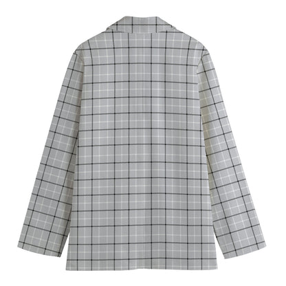 Grey Tattersall Pattern Print Women's Cotton Blazer