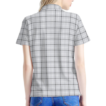 Grey Tattersall Pattern Print Women's Polo Shirt