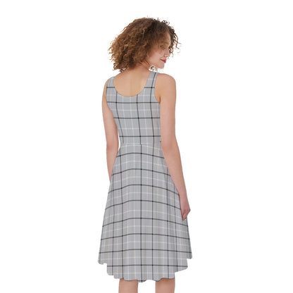 Grey Tattersall Pattern Print Women's Sleeveless Dress