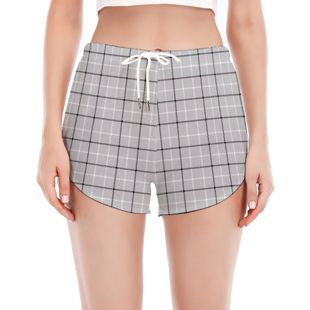 Grey Tattersall Pattern Print Women's Split Running Shorts