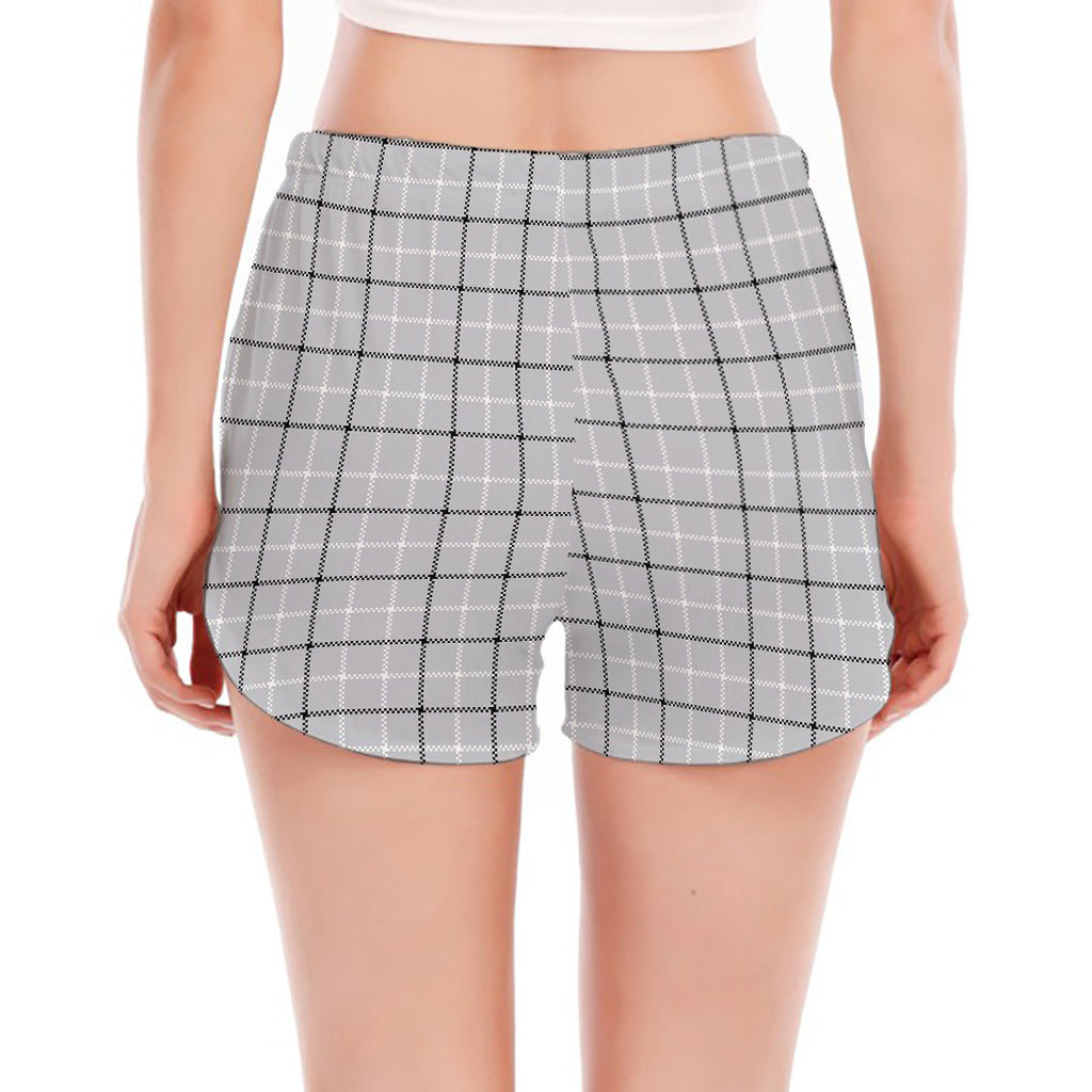 Grey Tattersall Pattern Print Women's Split Running Shorts