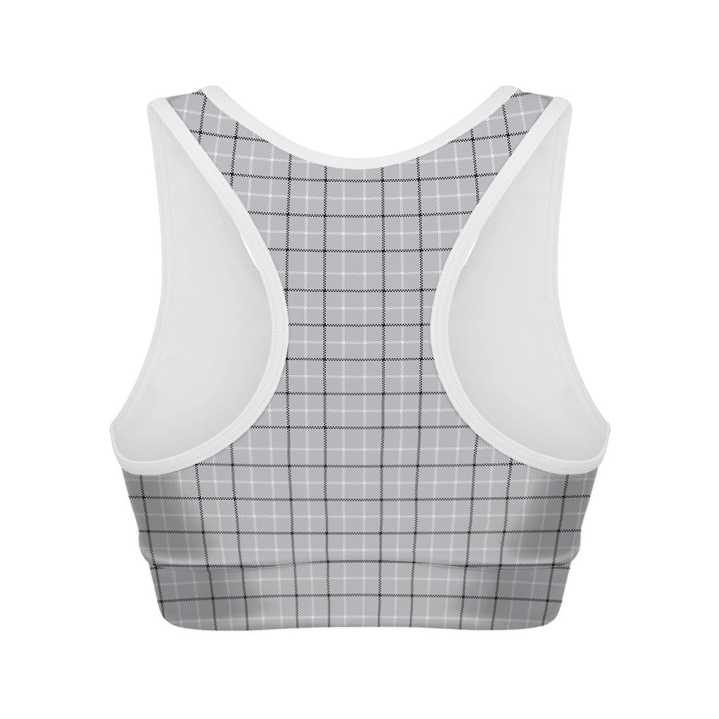 Grey Tattersall Pattern Print Women's Sports Bra