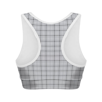 Grey Tattersall Pattern Print Women's Sports Bra