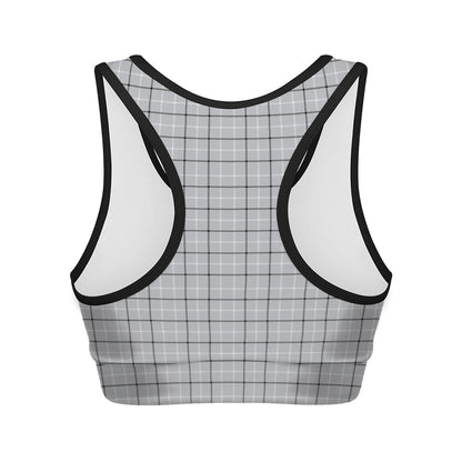 Grey Tattersall Pattern Print Women's Sports Bra