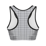 Grey Tattersall Pattern Print Women's Sports Bra