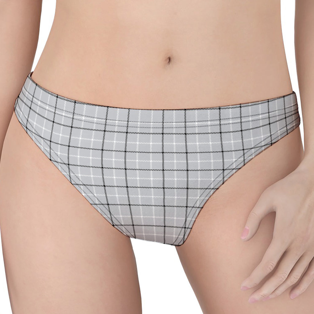 Grey Tattersall Pattern Print Women's Thong