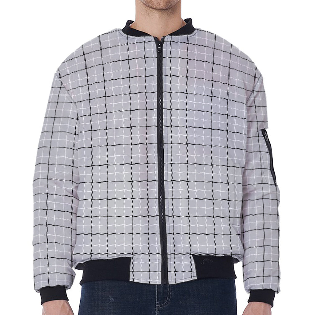 Grey Tattersall Pattern Print Zip Sleeve Bomber Jacket