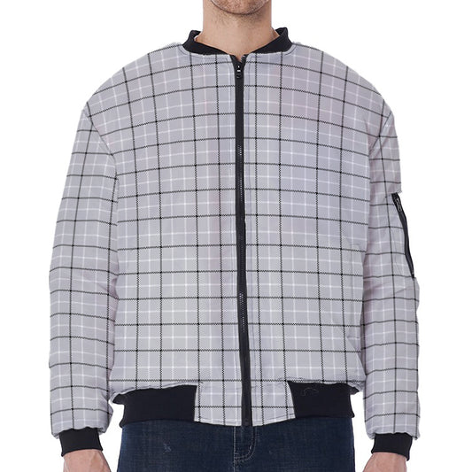 Grey Tattersall Pattern Print Zip Sleeve Bomber Jacket