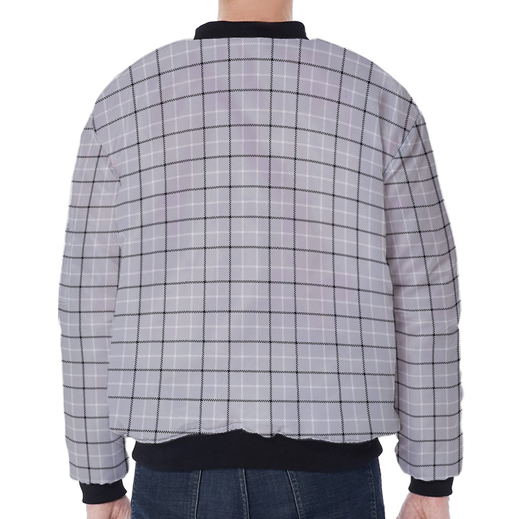 Grey Tattersall Pattern Print Zip Sleeve Bomber Jacket