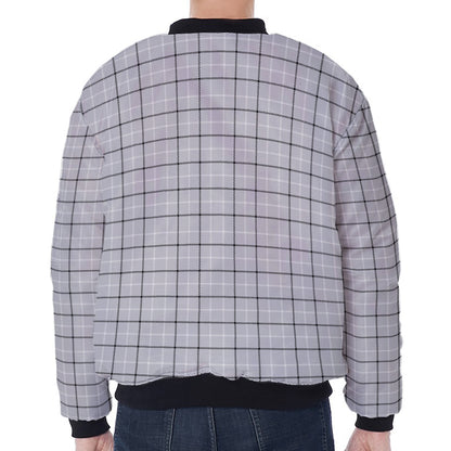 Grey Tattersall Pattern Print Zip Sleeve Bomber Jacket
