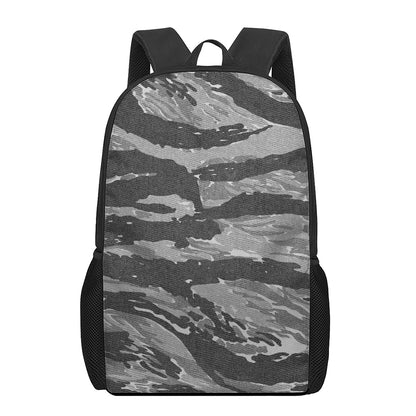 Grey Tiger Stripe Camouflage Print 17 Inch Backpack