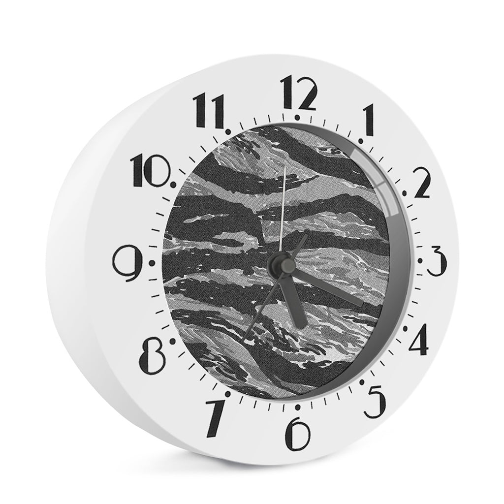 Grey Tiger Stripe Camouflage Print Alarm Clock