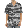 Grey Tiger Stripe Camouflage Print Aloha Shirt