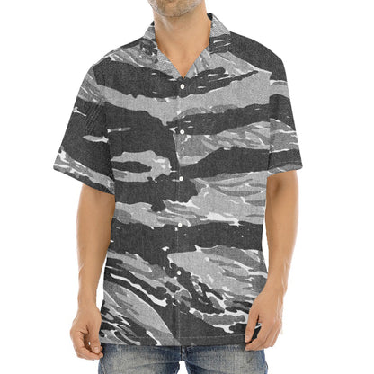Grey Tiger Stripe Camouflage Print Aloha Shirt