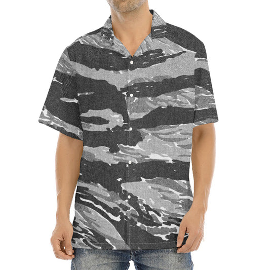 Grey Tiger Stripe Camouflage Print Aloha Shirt