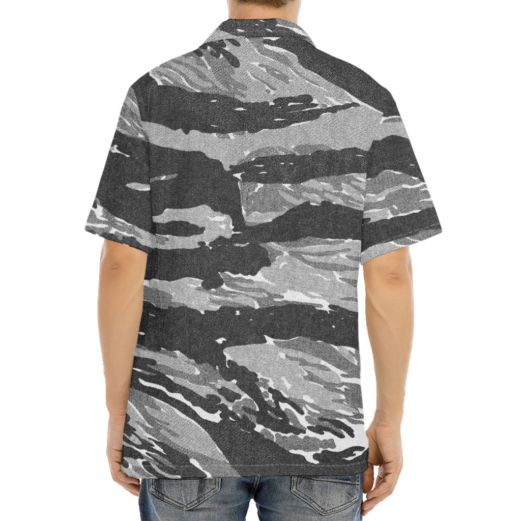 Grey Tiger Stripe Camouflage Print Aloha Shirt