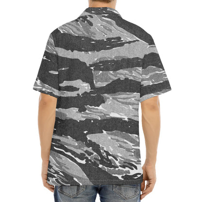 Grey Tiger Stripe Camouflage Print Aloha Shirt