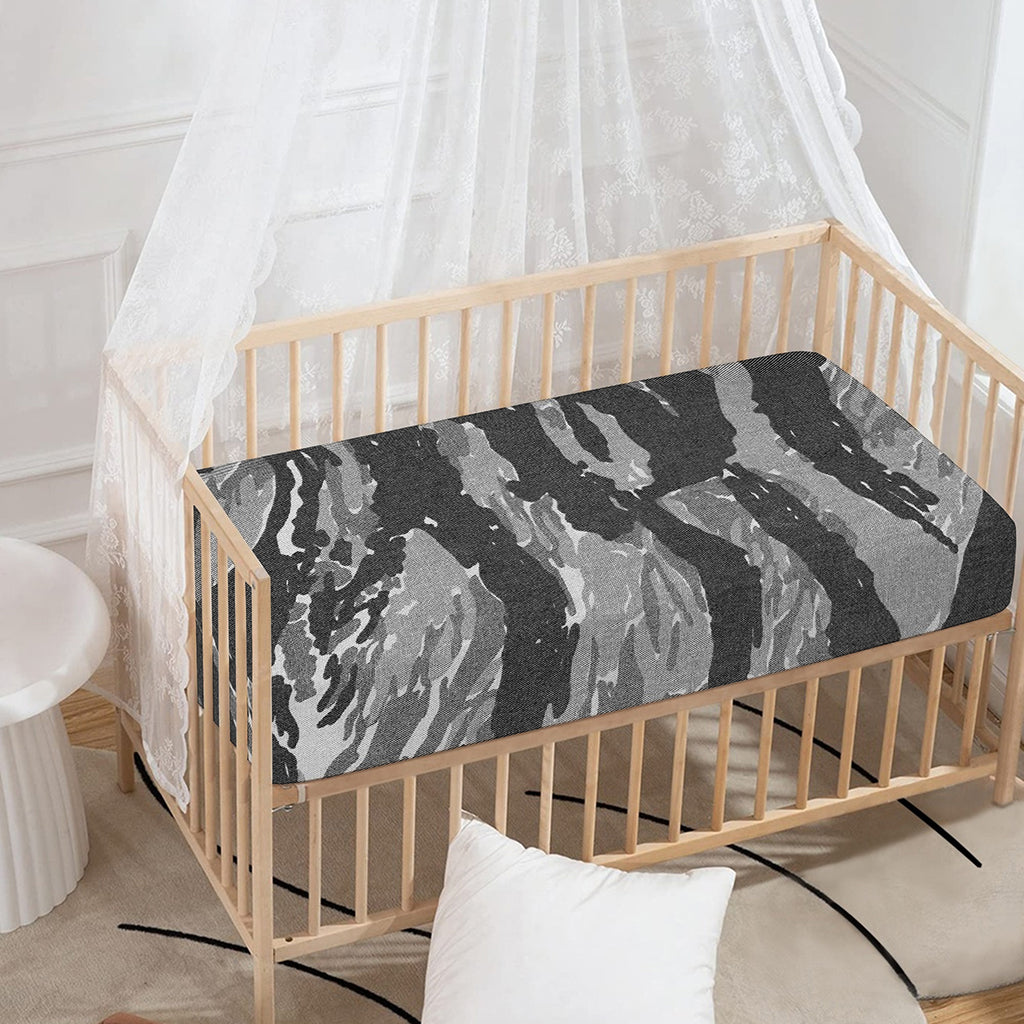Grey Tiger Stripe Camouflage Print Baby Crib Sheet