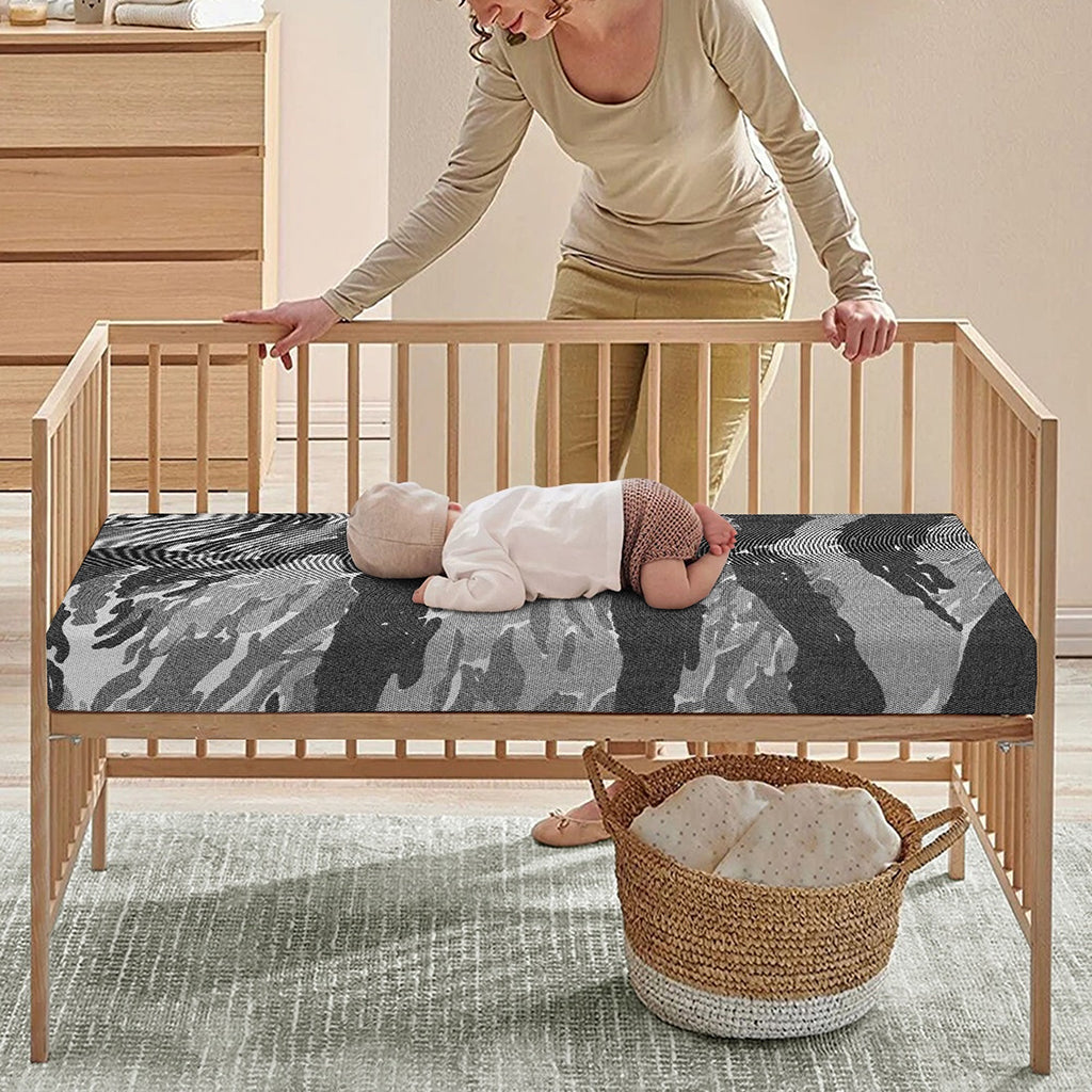 Grey Tiger Stripe Camouflage Print Baby Crib Sheet