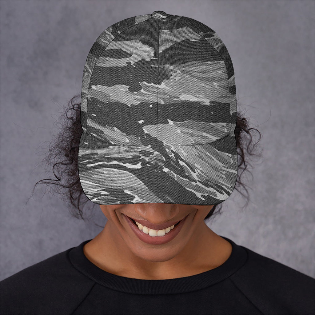 Grey Tiger Stripe Camouflage Print Baseball Cap